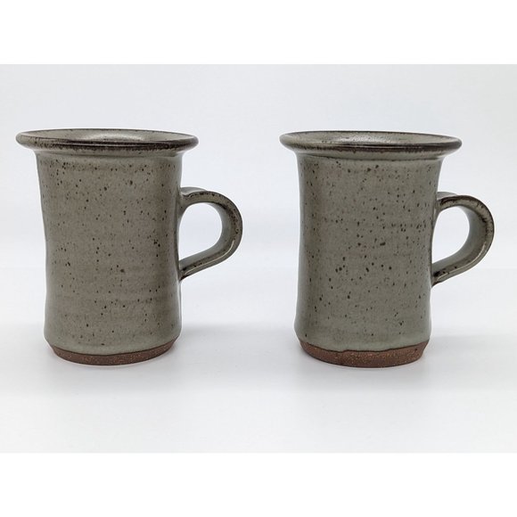 Pottery Mugs Set of 2 Stoneware Ceramic Glazed Dark Trim Grey Gray - Picture 3 of 5